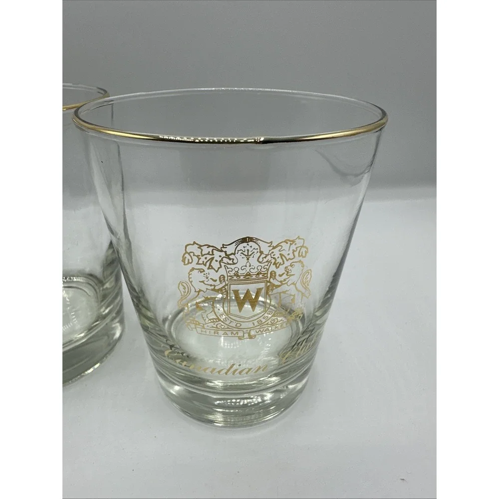 Double Old Fashioned Gold Rimmed Canadian Club Glasses Set Of 3‎ Vintage